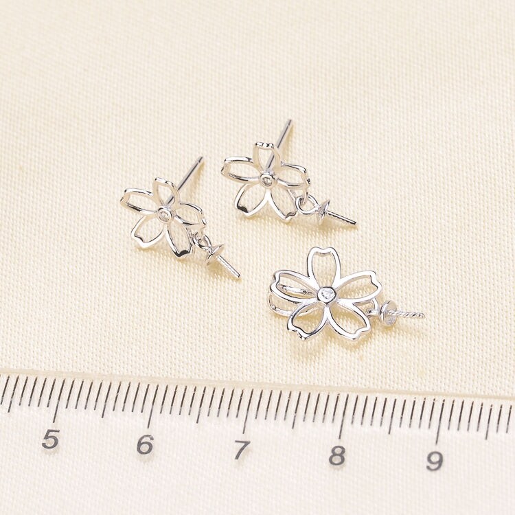 ۩ DIY Pearl Accessories Set 925 Silver Small Flower Pendant Earring Empty Holder Genuine Natural Pearl Accessories
