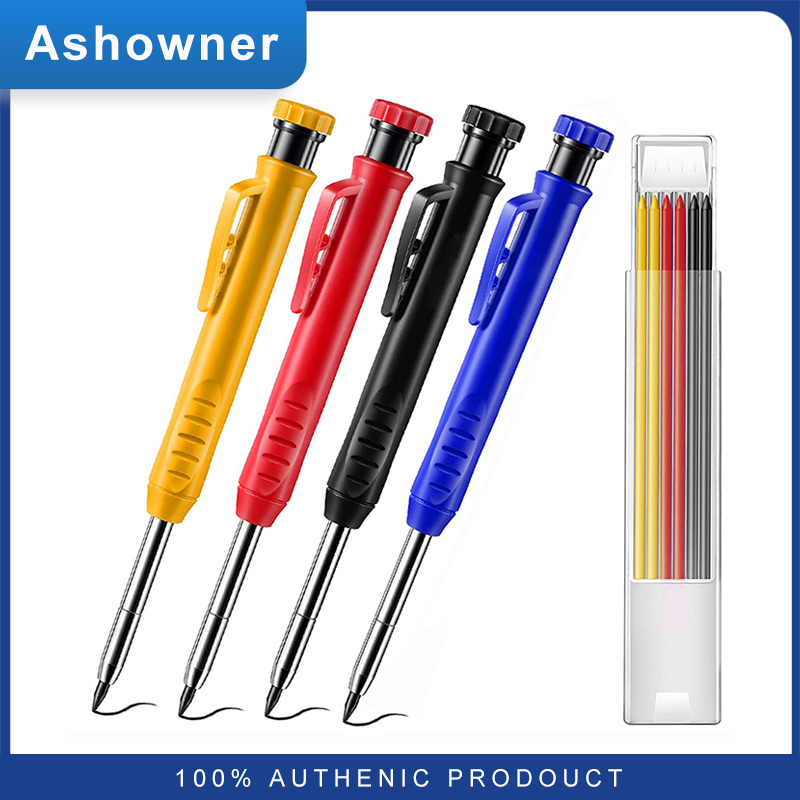 Solid Carpenter Pencil Set Woodworking Tools Mechanical Pencil 3 Colors Refill Construction Job Tools Carpentry Marking Scriber