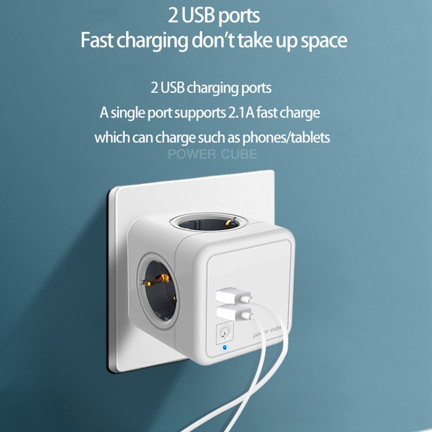 Ubest Powercube Power Strip Socket EU Plug Power Strip USB Multi Smart Plug Socket, PC Monitor Lead Cable Cord, High Speed Data Transfer USB Hub Adapter, Converter Cable