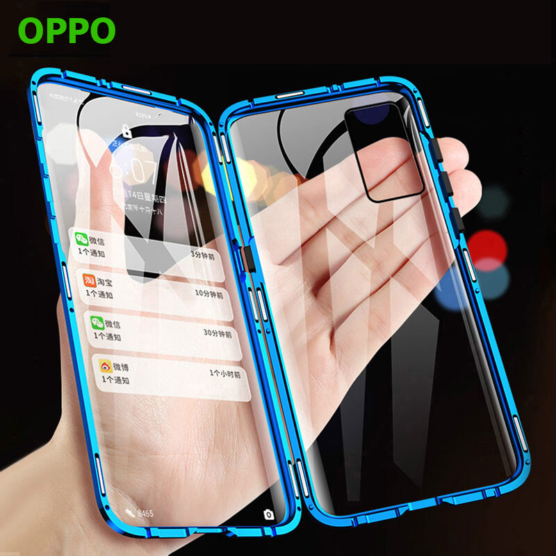 For OPPO Reno11F Reno11 Pro Reno10 5G Reno 8T 5G/A78 5G/A77s/A17/K/A77 5G/A57 4G/A96/A76/Reno 7 Z 5G Pro/A94/Reno 5/Reno 5 F/5 Pro/A74 4G&5G Metal 360 Full Cover Case Two-sided Tempered Glass Casing Phone shell