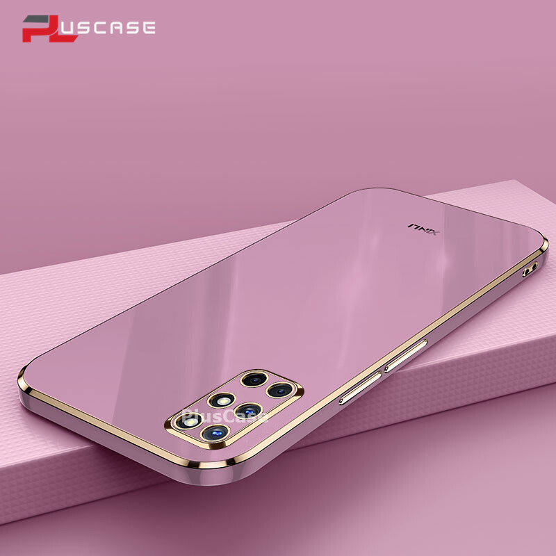 PlusCase for OnePlus 9R 6D Plating Soft Case Lens Protector Square Frame Silicone Glossy Shockproof Phone Back Cover