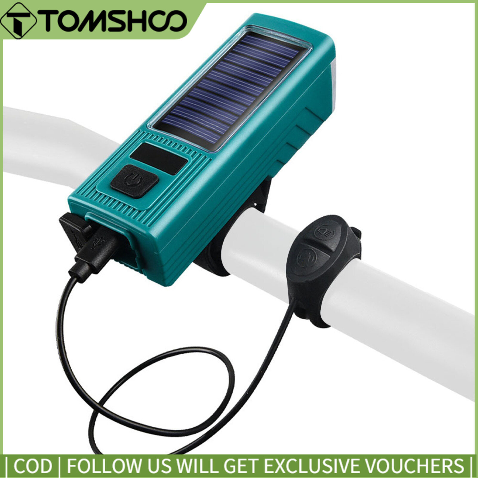 Topp Cycling LED Bike Light Solar Bicycle Front Headlight Waterproof Cycling Warning Light Po-wer Bank with 4 Light Modes 130dB Loud Bike Horn for Mountain Road Bike