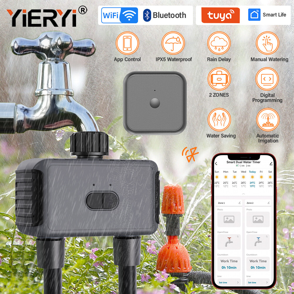 Yieryi Wifi van nước thông minh hẹn giờ tưới nước kép ZigBee thoát nước van van xả cuộc sống thông minh ứng dụng điều khiển cho làm vườn thủy lợi, bãi cỏ, vườn