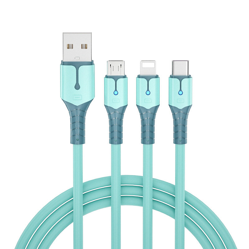 VAORLO Cáp Dữ Liệu USB Sạc Nhanh 5A 3 Trong 1 Dây Đèn LED Silicon Lỏng Có Thể Tháo Rời Bộ Sạc USB Sang Micro USB/Type-C/8 Pin Cho iPhone 13 12 Pro Huawei