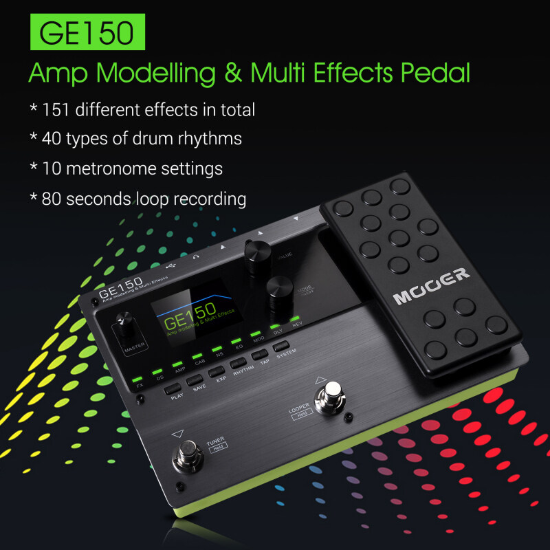 MOOER GE150 Amp Modelling & Multi Effects Pedal 55 Amplifier Models 151 Effects 80s Looper 40 Drum Rhythms 10 Metronome Tap Tempo OTG Function Malaysia