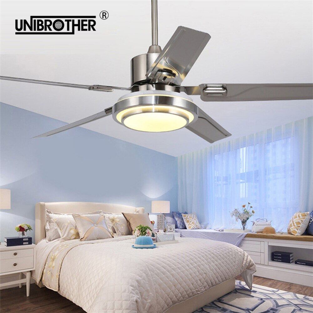 5 Blades Indoor Ceiling Fan Light With Remote Control Brushed