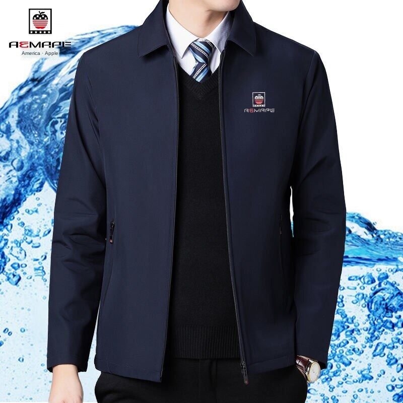 American Apple] Jacket men's lapel middle-aged and elderly spring and autumn thin jacket winter plus velvet leisure plus size dad outfit