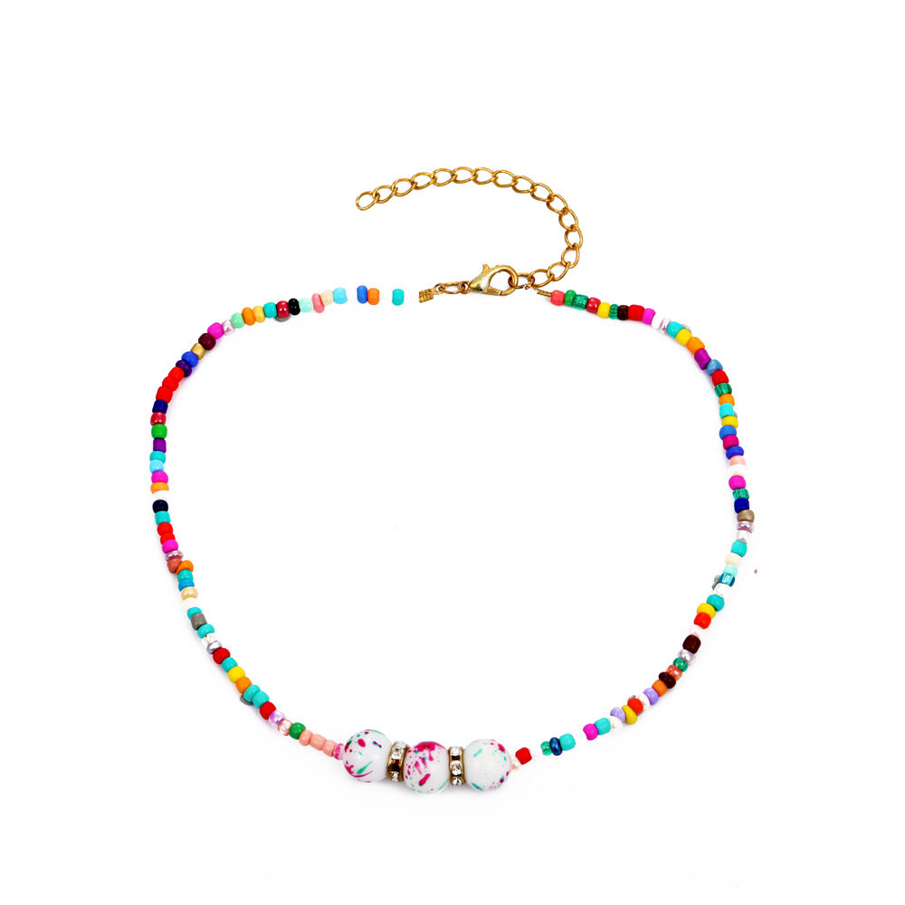 17 MILE Korean Bohemia Style Colorful Handmade Rice Bead Necklace Creative Ethnic Style Beaded Collar Chain Accessory Girl