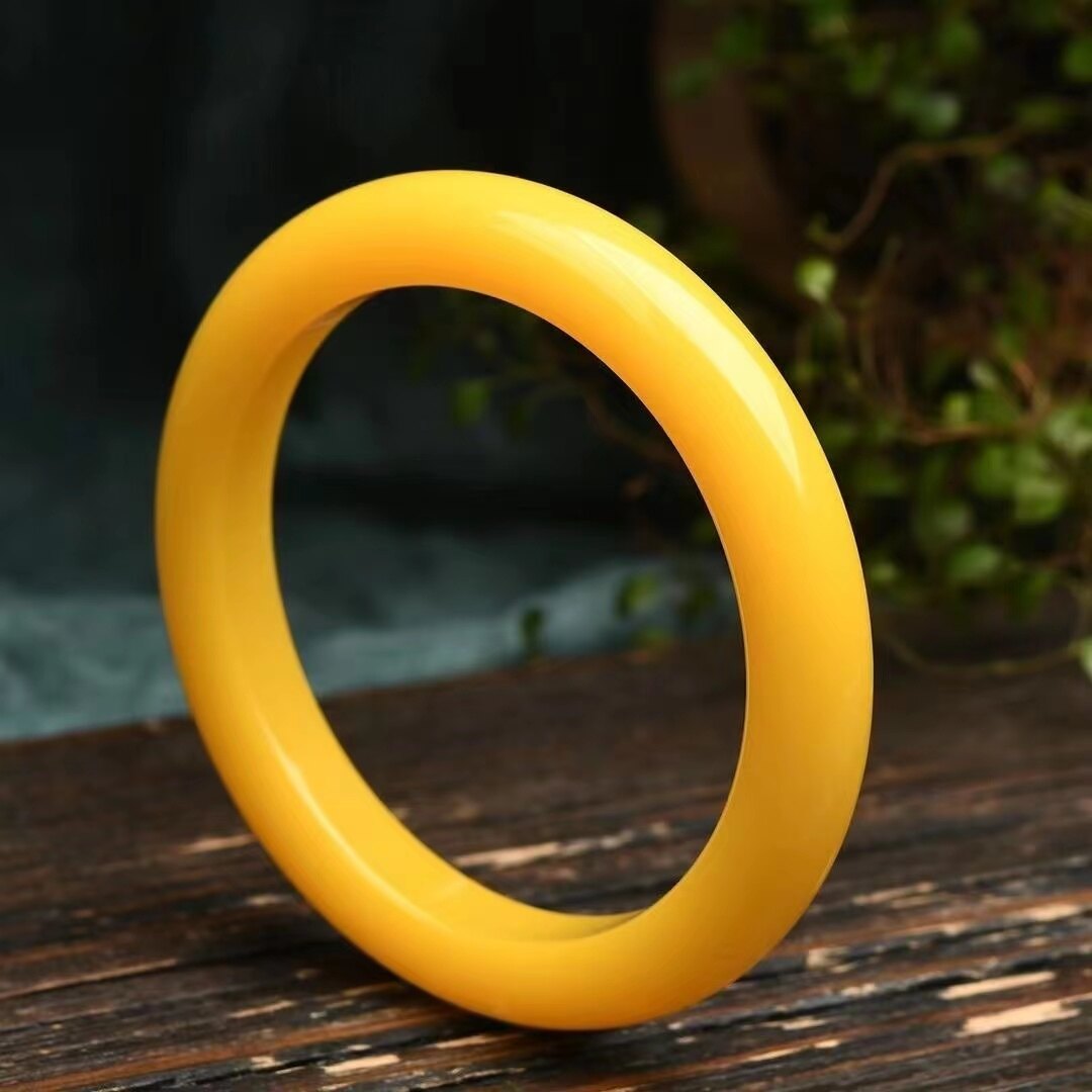 Chicken Oil Yellow Amber Bracelet Round Bangle Bar Style Yellow Honey Wax Bracelet