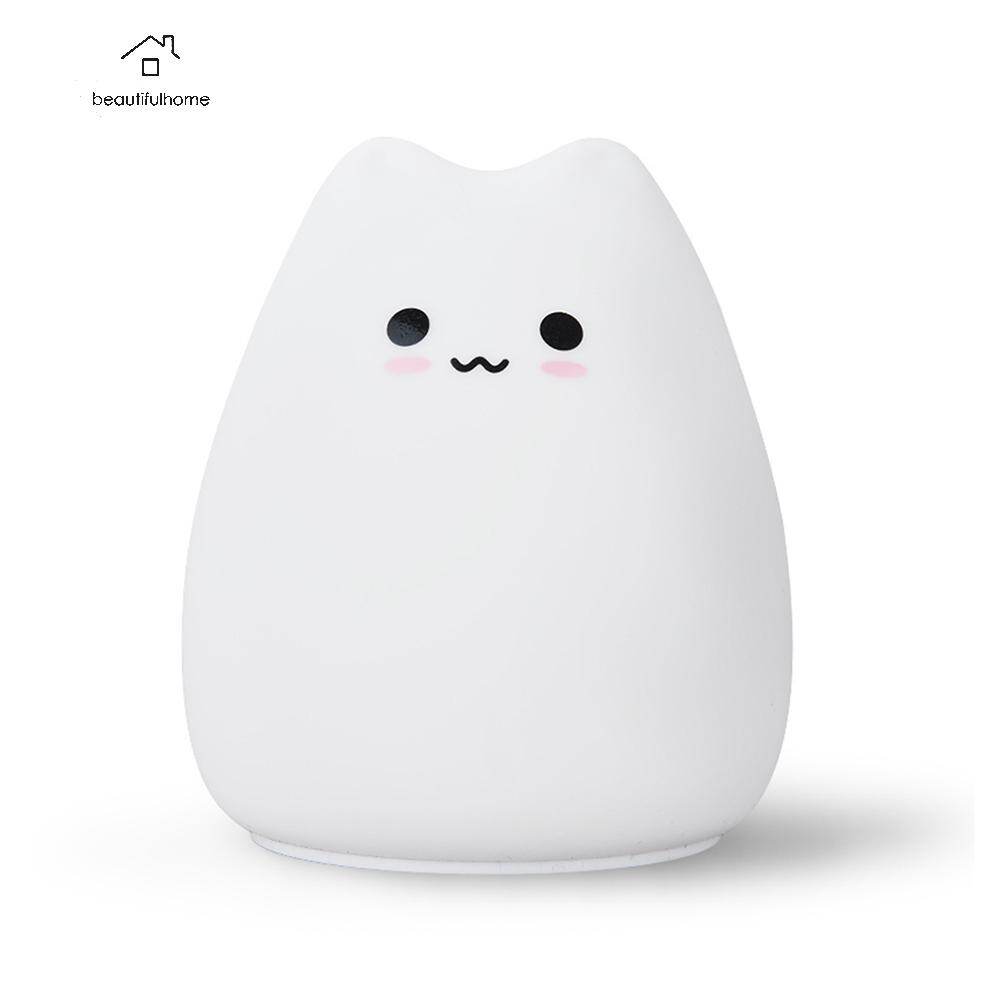 Cute 7 Color Changing LED Night Light Soft Silicone Cat Pat Lamp Kids Gifts