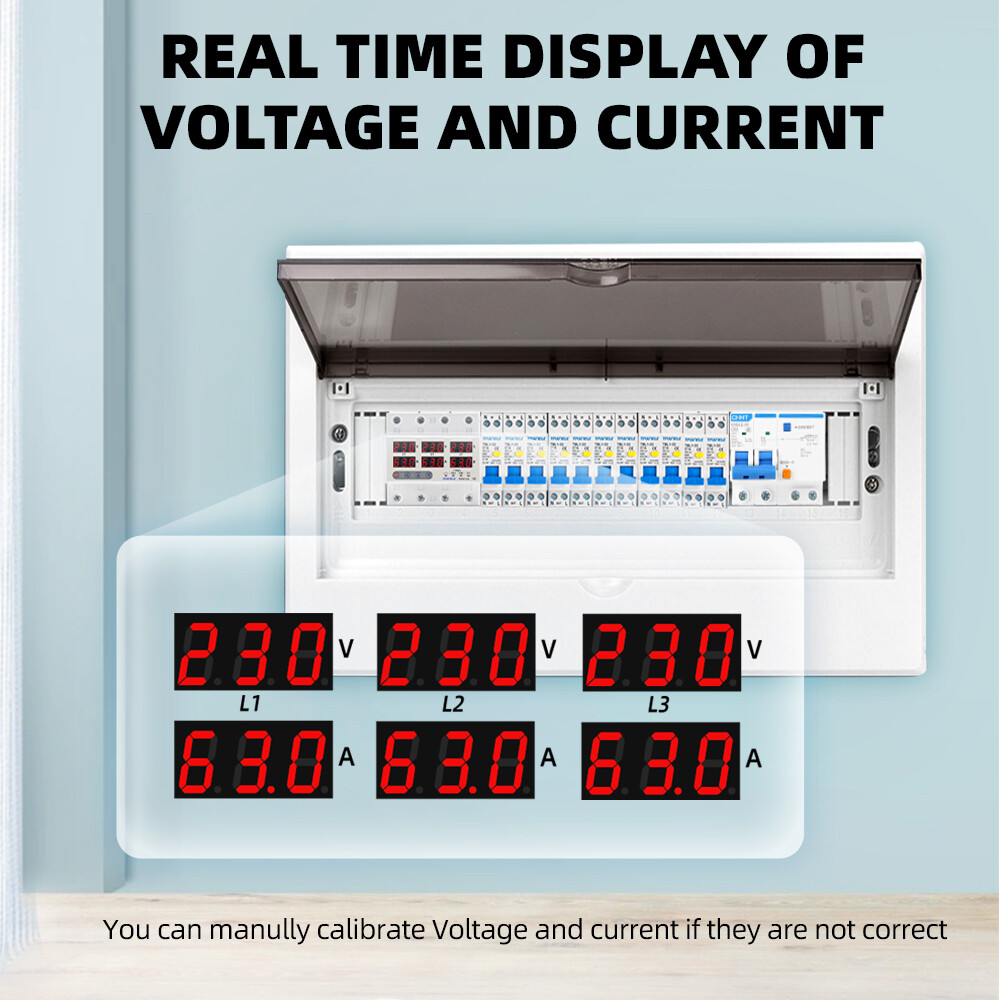 Three Phase Voltage Current Relay Protector 100A 63A 220V 380V 3P Over Under Voltage Relay Current Limiter Adjustable Protect