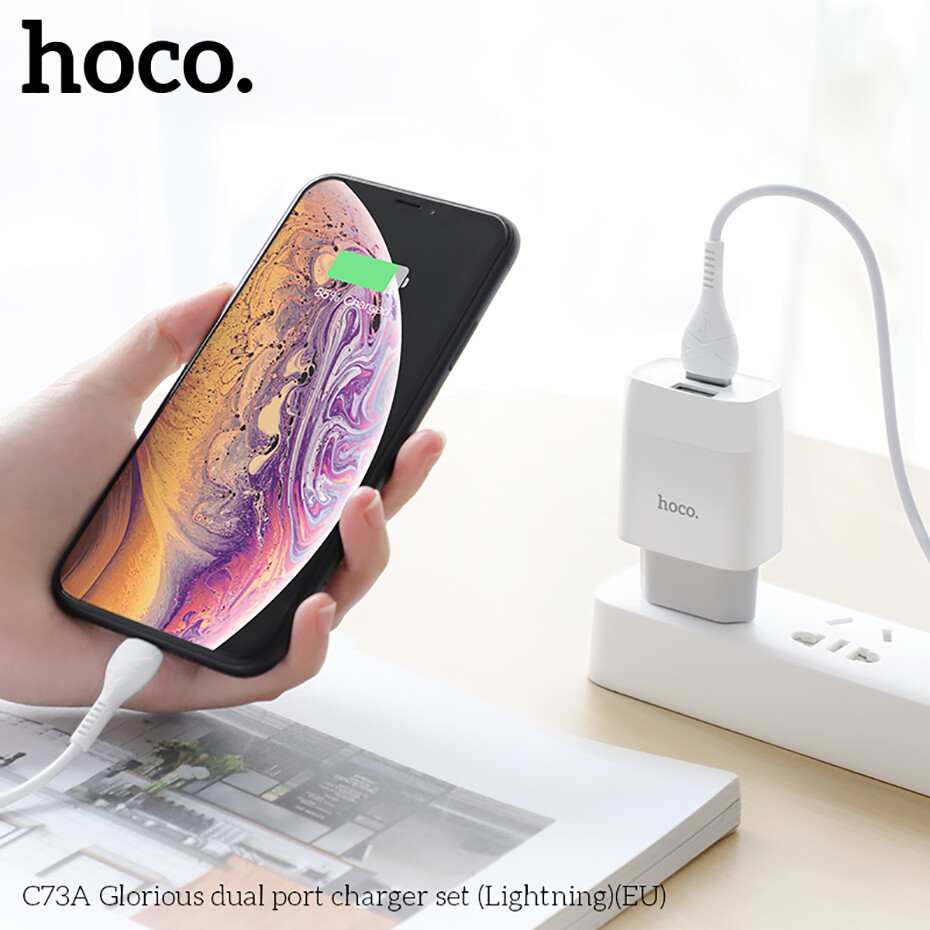 【2020】HOCO C73A 2.4A Dual USB Charger Set With Iphone/ Micro USB /Type C Cable 2 In1 Mobile Phone Charging Adapter + Cable