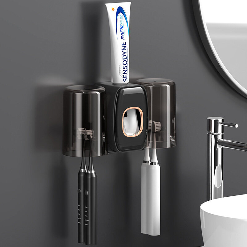 XINLANYASHE toothbrush hanger toothbrush holder storage rack toothbrush holder automatic toothpaste wall shelf bathroom shelf Wall-mounted suction toothbrush holder. No need to drill into the wall, wall-mounted suction shelves, tooth brush set