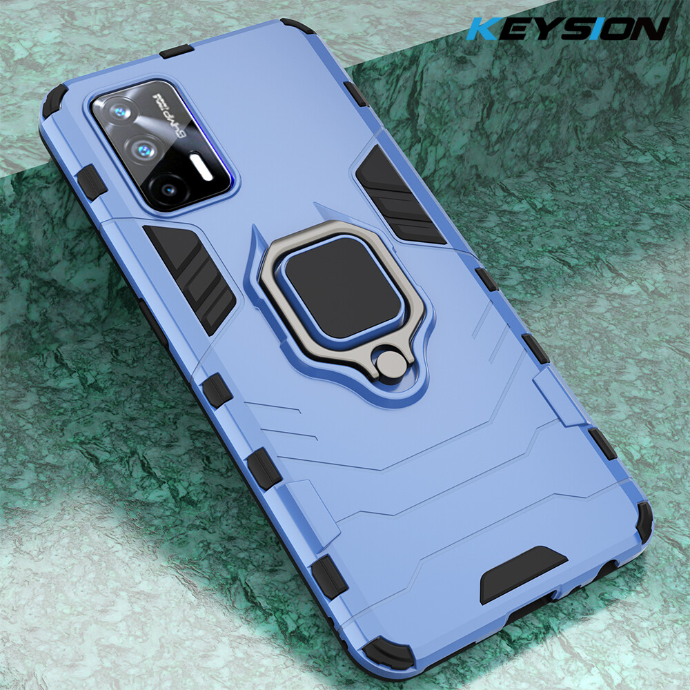 KEYSION Shockproof Armor Case for Realme GT 5G GT Neo Ring Stand Phone back cover for OPPO Realme X7 Max 5G india X7 Pro
