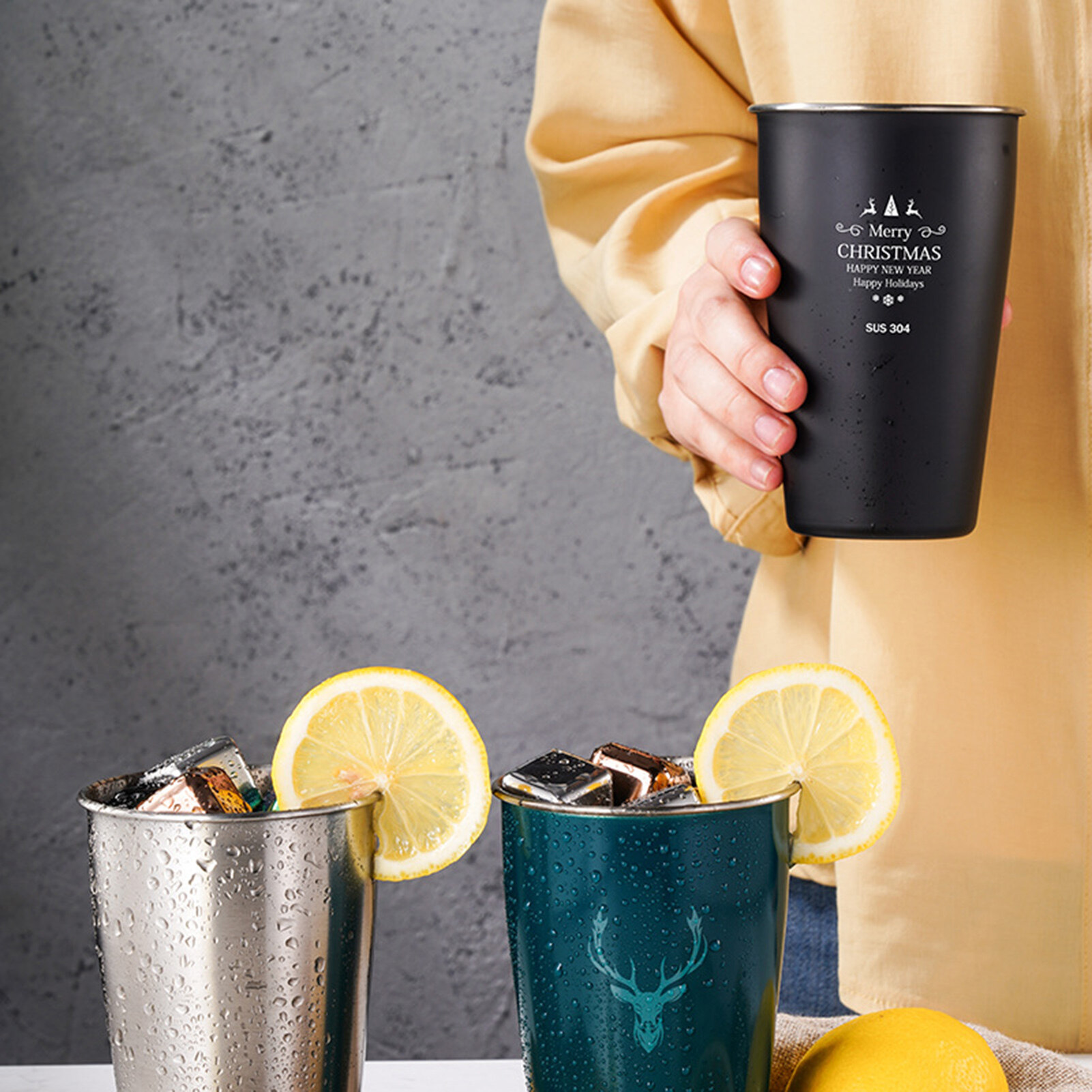 Terylin 350/500ml Water Cup Stackable Easy to Use Stainless Steel Kitchen Rust-resistant Juice Bear Cup for Home