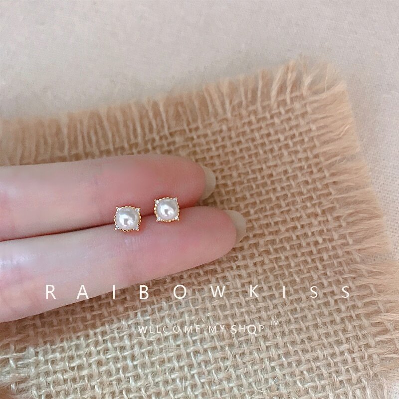 Bông Tai Vàng Bạc S925 Đính Kim Cương Ngọc Trai Đơn Giản Trang Sức Thời Trang Cho Nữ Bằng Thép Titan