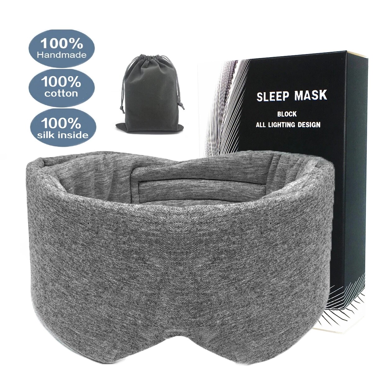KIPRUN Full Cover Sleeping Eye Mask, 100% Handmade Cotton, Eye Mask for Sleeping Adjustable Blinder Blindfold, Sleep mask for Women/ Men