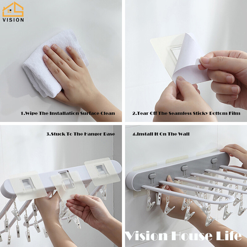 Vision Giá Phơi Gắn Tường Giá Treo Đồ Lót Gấp Gọn Loại Ép Gia Dụng Giá Để Đồ Không Cần Đục Lỗ Nhiều Kẹp Giá Phơi Đồ Phòng Tắm Ban Công Gấp Gọn Treo Tường