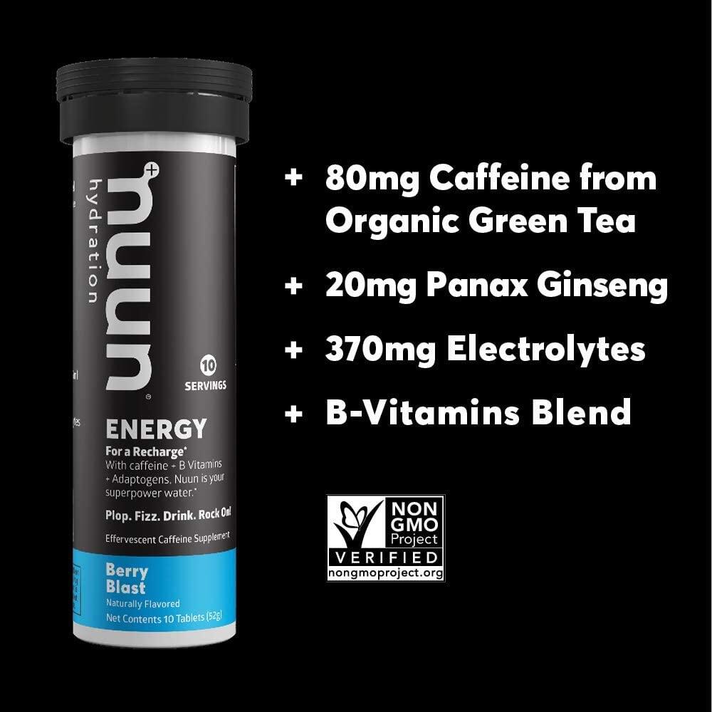 Nuun Energy Caffeine, Electrolyte Drink Tablets Berry Blast / Ginger
