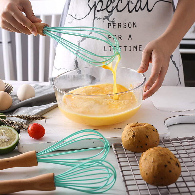 SHOOTHE Manual Eggholder Strainer Tool Multifunction Kitchen Gadgets Cream Blender Egg Beater Wooden handle 1Pcs 12/10/8Inch