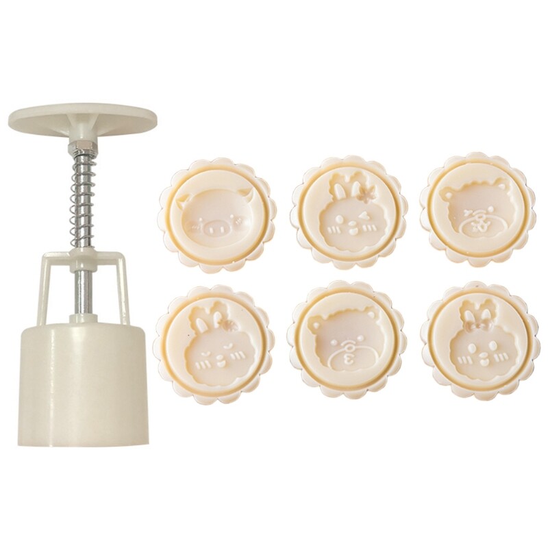 DIY 3D Mooncake Mold Set Cartoon Animal Pattern Shape Design Mooncake Mold Press Mooncake Stamps for Mid-Autumn Festival