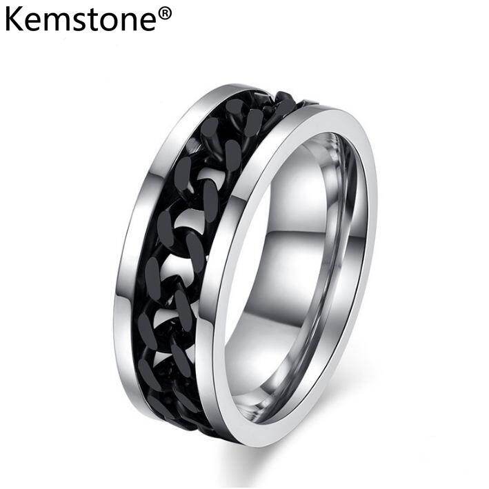 Kemstone Creative Rotating Titanium Steel Chain Rings For Men