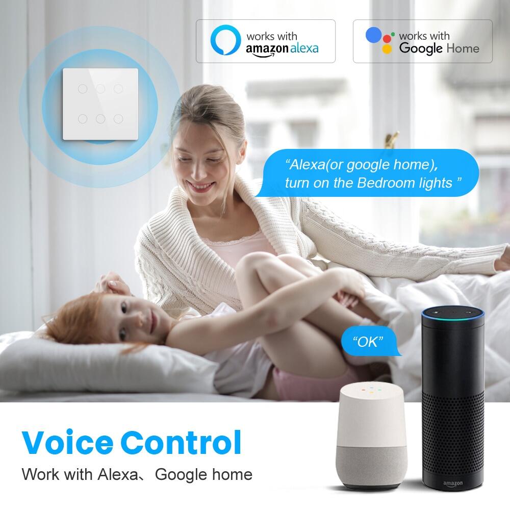 AVATTO Tuya Smart Switch,AC 110-220V Brazil 4X4 Touch Panel 4/6 Gang Light Switch,APP Control Work With Alexa,Google Home