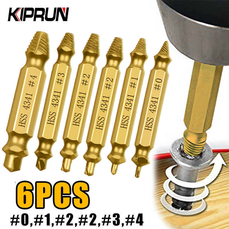 KIPRUN 6 PCS Damaged Screw Extractor Drill Bit Set Stripped Easily Take Out Broken Screw Bolt Remover Extractor Demolition Tools