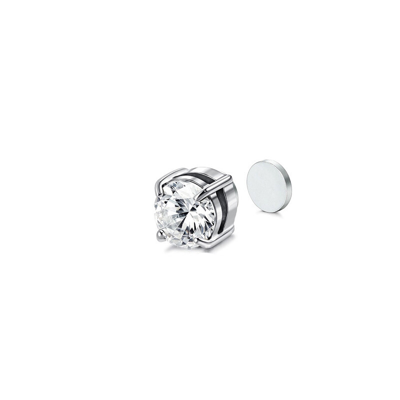 Women Zircon Magnetic Stud Earrings Magnet Non-piercing Clip Earring Set Round Black Silver