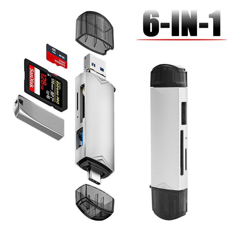 6 trong 1 OTG Loại C thẻ Micro SD Đầu đọc Loại C để USB Bộ chuyển đổi OTG USB 3.0 thẻ TF USB ổ đĩa flash Đầu đọc thẻ Loại C cho PC máy tính xách tay điện thoại di động