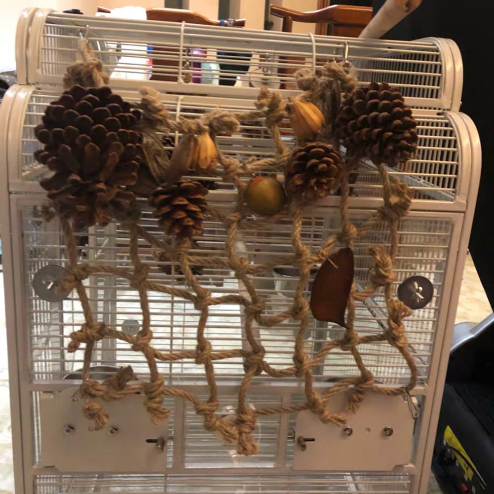 Pet Bird Parrot Nut Pine Cone Mesh Hanging Cage Swing Play Chew Interactive Toy