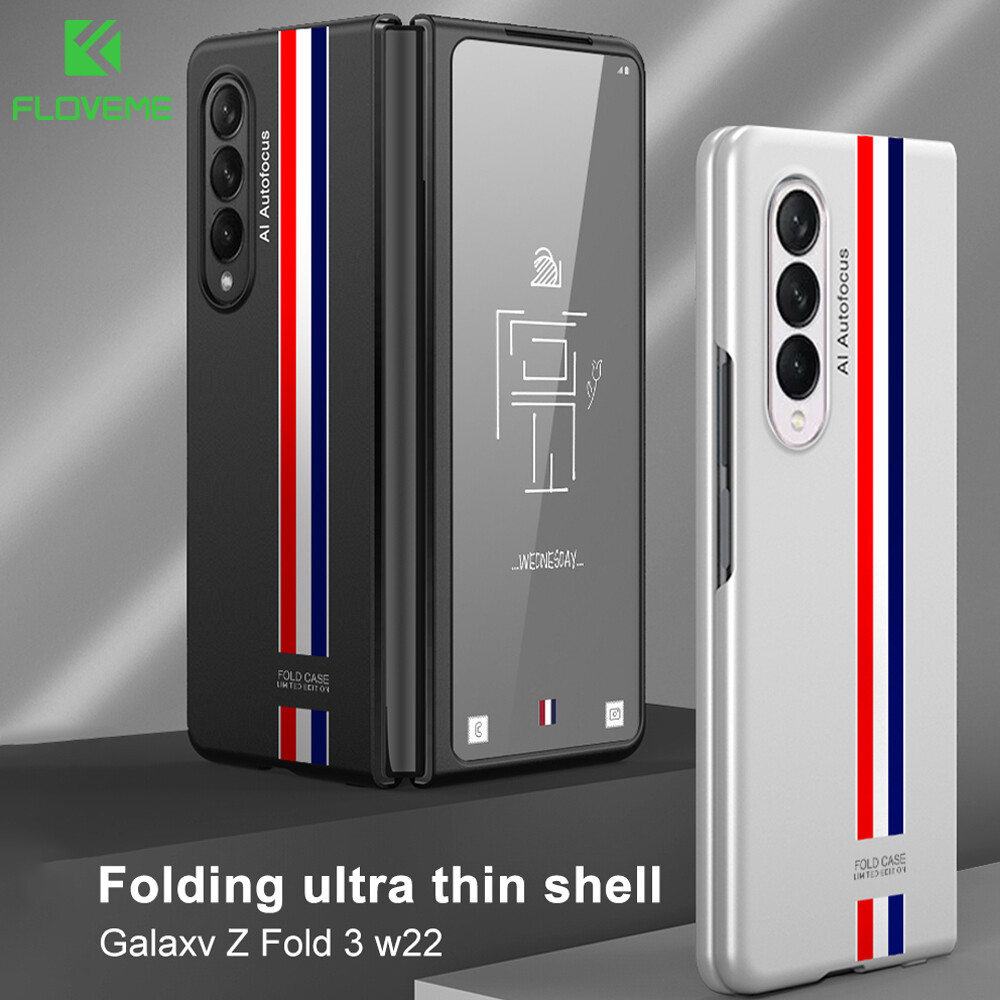 FLOVEME For Samsung Galaxy Z Fold 3 Luxury Fashion Ultra-thin Painted Anti-fall and Shock-proof Mobile Phone Case Foldable Stripe Protective Cover