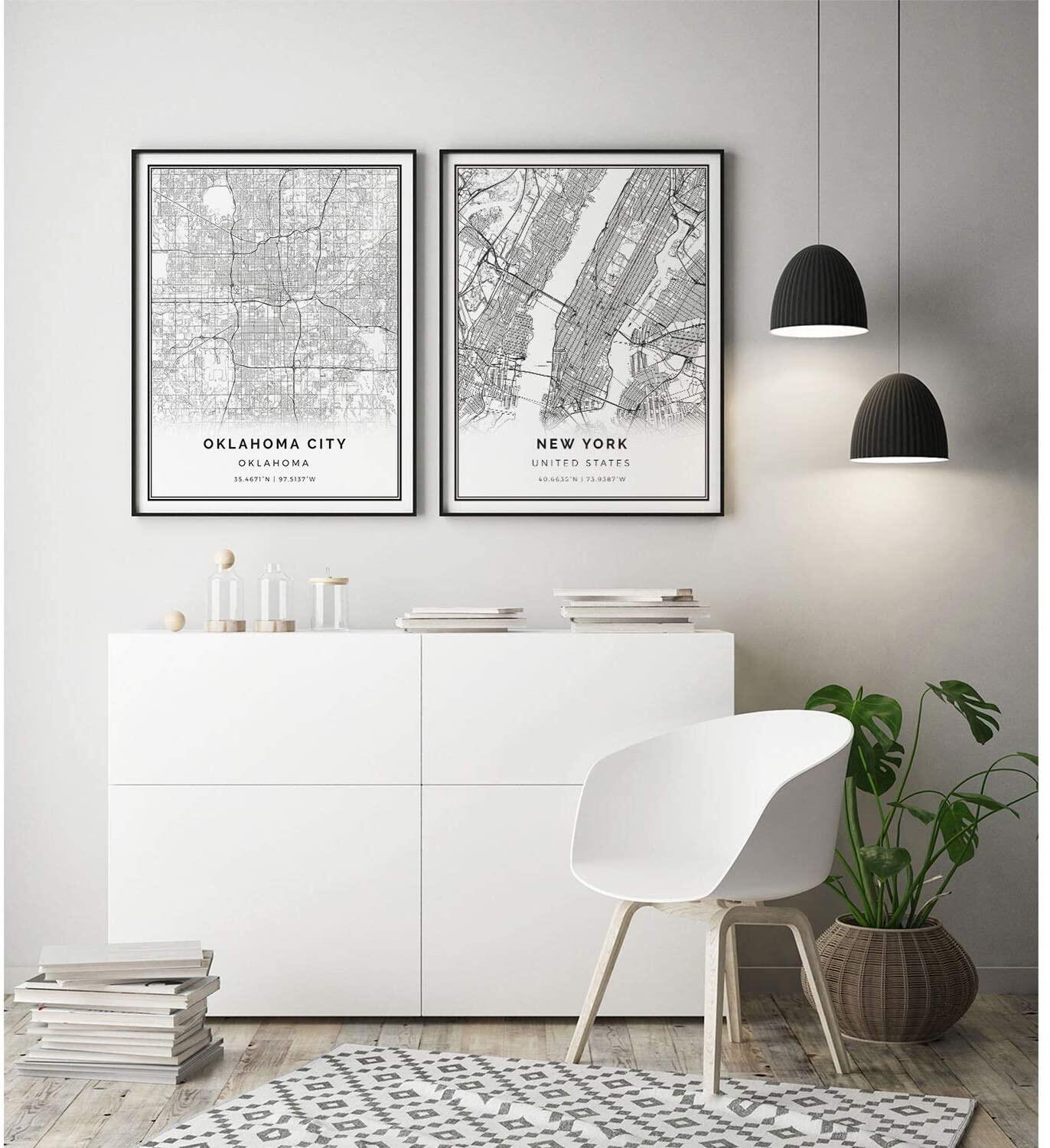 Oklahoma City map Poster Print | Modern Black and White Wall Art ...