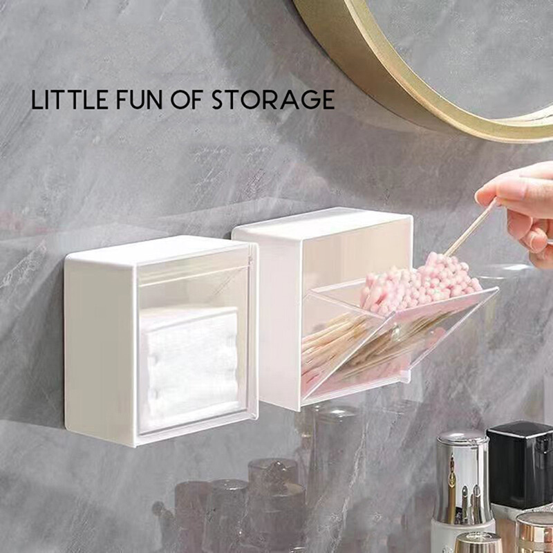 【Coral】💖【HOT SALE】🎈🎈 Wall Mounted Storage Box Clamshell Design Plastic Cotton Swab Storage Holder