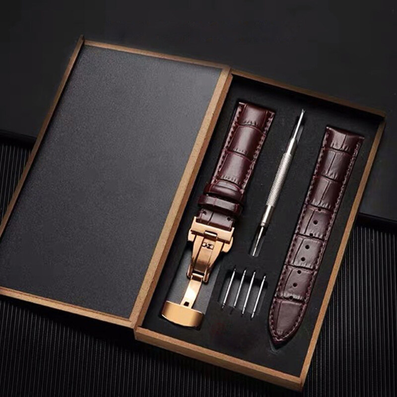 Leather strap waterproof and sweatproof automatic butterfly buckle leather watch strap slub pattern strap accessories Malaysia