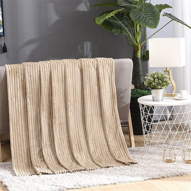Super Soft Quilted Flannel Blankets For Beds Solid Striped Mink Throw Sofa Cover Bedspread Winter Warm Blankets120x200/200x230cm