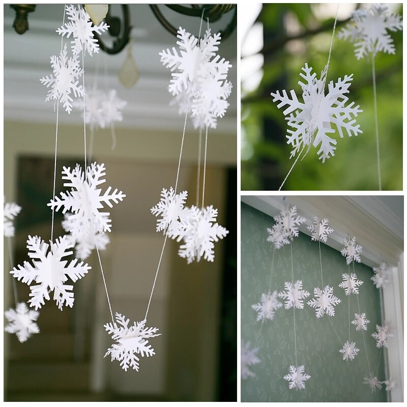 12Pcs/String 3D White Snowflake Christmas Ornaments Xmas Tree Hanging Decoration