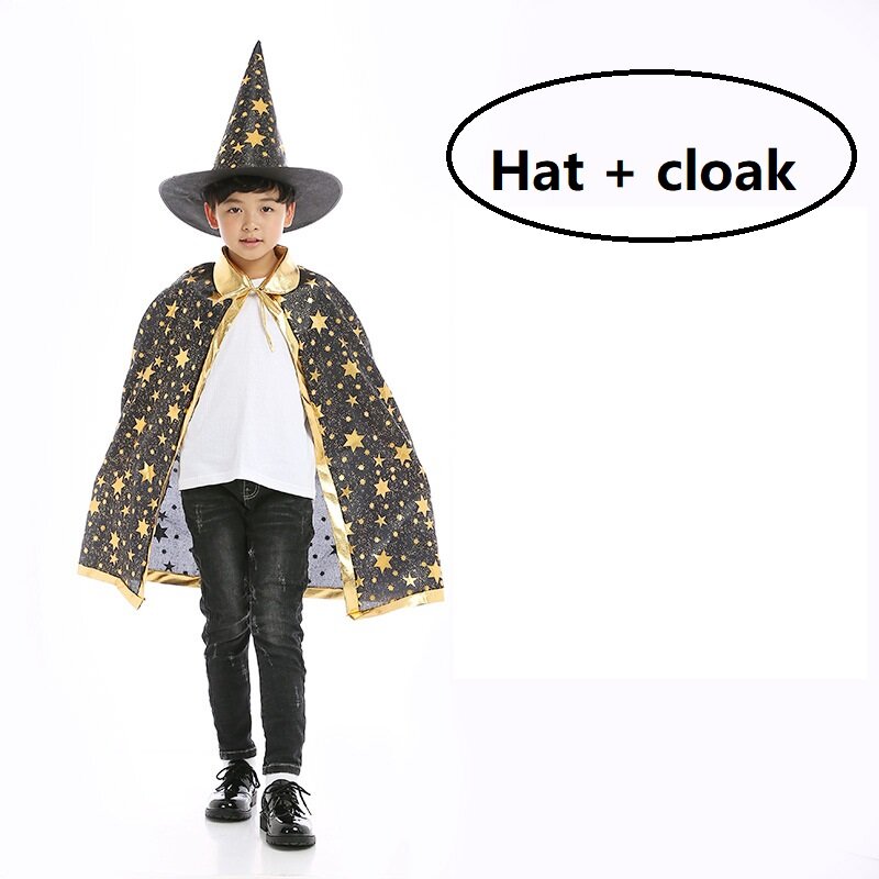 2pcs Children Halloween Costumes Wizard Witch Cloak Cape Robe With Pointy Hat Girls Boys Cosplay Kids Birthday Party Supplies