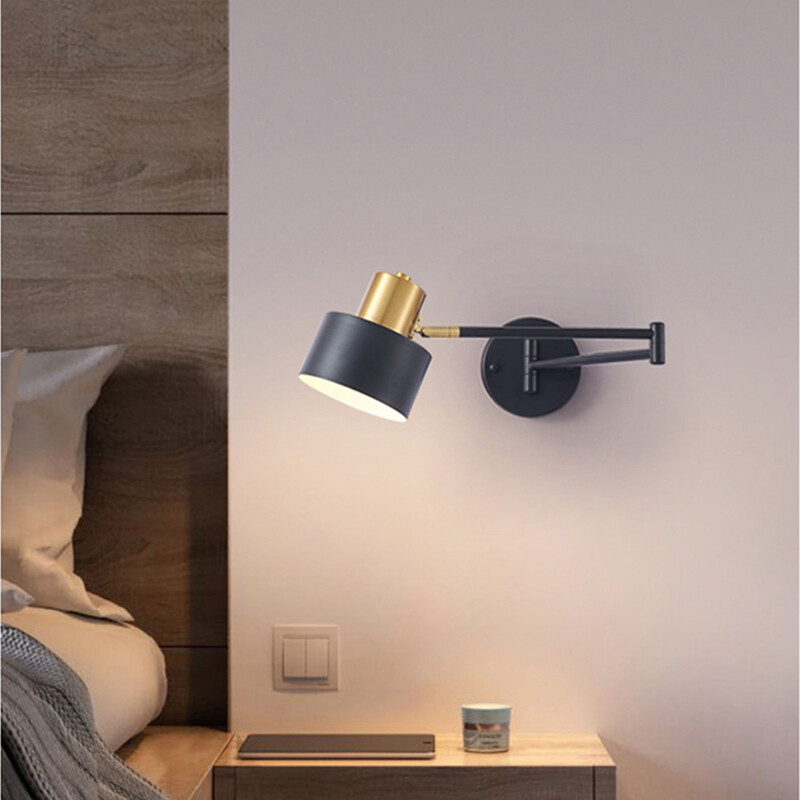 Adjustable LED wall lamp E27 wall light with switch golden and black sconces indoor lighting home decor wall decor for living room bedroom bedside kitchen dining room light fixture