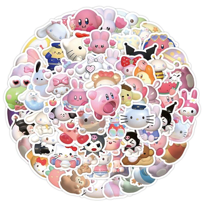 100pcs 3d Stereoscopic Sanrio Stickers Cartoon Cute Sticker Waterproof