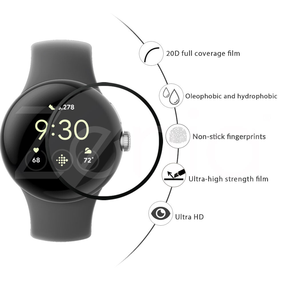Zenia 1 Miếng Phim Bảo Vệ Toàn Màn Hình Cong Viền Cong Thay Thế HD 20D Cho Đồng Hồ Thể Thao Thông Minh Google Pixel Kính Bảo Vệ HD 9H 3D Phụ Kiện Phim Chống Xước Chống Cháy Nổ