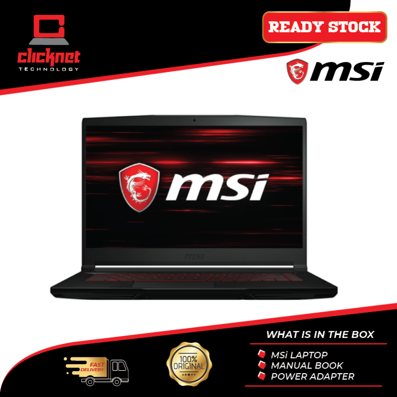 MSI GF65 THIN 10SDR-1059BN GAMING LAPTOP (I7-10750H, 8GB, 512GB SSD, GTX 1660Ti6GB, 15.6 FHD 144HZ, BLACK -W10) Malaysia
