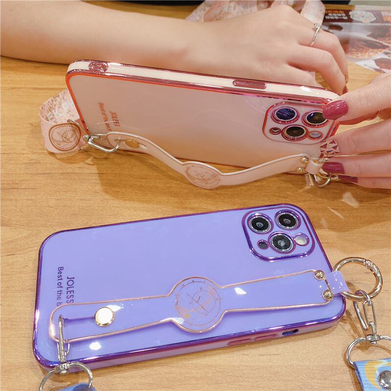 TOPZERO Plating Wristband Phone Holder Soft Silicon Case For iPhone 12 Pro Max 11 Pro Max 7 8 Plus Strap Lanyard TPU Cover Case For iPhone XS Max X XS XR