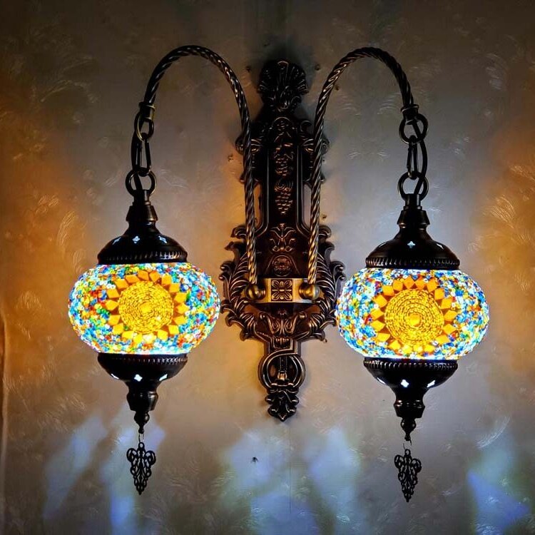 New Double Heads Mediterranean Style Art Deco Turkish Wall Lamp Handcrafted Mosaic Glass Wall Light