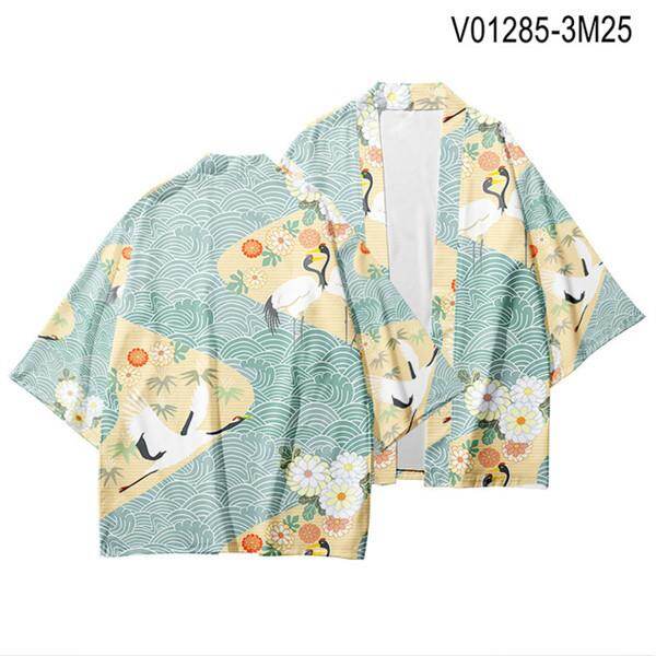 Japanese Style Crane Koi Kimono Streetwear Haori Men Women Cardigan Japan Girls Robe Chinese Dragon Anime Clothes
