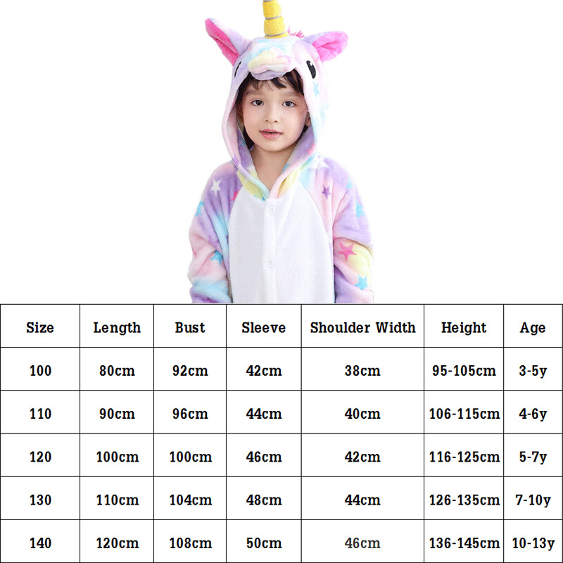 Children Kigurumi Girl Unicorn Pajamas Suits Rainbow Star Cosplay Sleepwear Kids Cartoon Hooded Onesie Jumpsuit【Withous Shoes】