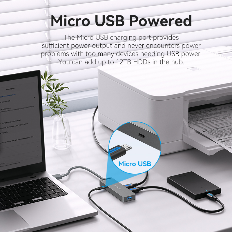 Vention USB Hub 3.0 4 Cổng - Bộ Chia Cổng USB Tốc Độ Cao 5Gbps - Hỗ Trợ Ổ Cứng 8TB, Tương Thích Windows/Mac - Thiết Kế Nhỏ Gọn, Cắm Là Chạy - Hàng Chính Hãng