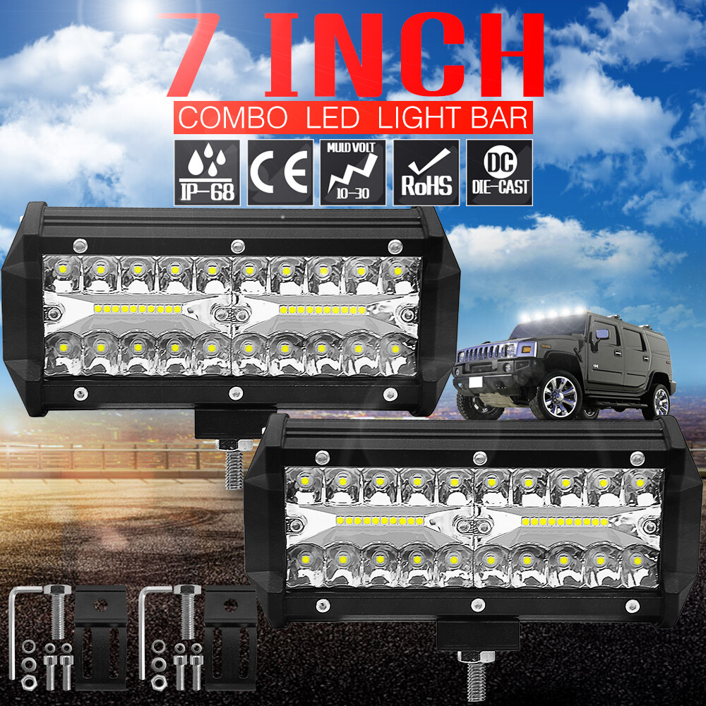 EKLEVA Đèn Pha LED Độ Trên Nóc Xe Hơi Ô Tô 7 Inch 120W Siêu Sáng Chống Nước Thông Dụng Đèn Làm Việc Sương Mù 4D Màu Trắng Off-Road Hai Hàng Phụ Kiện Đèn Pha Đèn Chip Đèn Pha Xe Máy Xe Tải SUV Xe Bán Tải Wagon ATV thuyền Máy Kéo