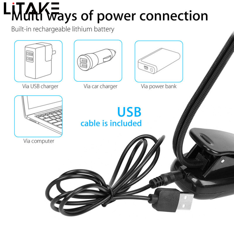 LITAKE Clip-on Led Light 2pcs Arms Multipurpose Adjustable Dimmable Rechargeable Super Bright Reading Lamp