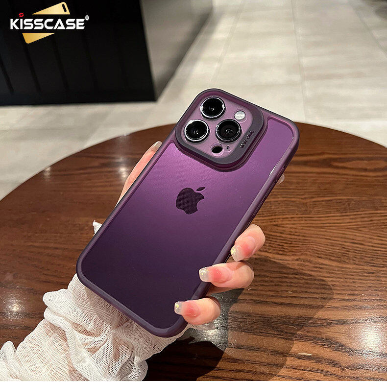 Kisscase dark purple transparent soft case for iphone 14 pro max 13 12 11 semi clear simple solid color fall protection back cover case